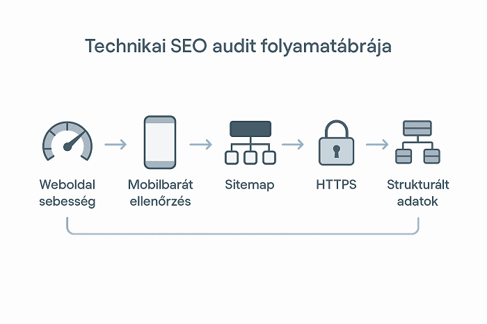 A technikai SEO audit során kulcsfontosságú a sebesség, a mobiloptimalizálás, a sitemap, a HTTPS és a strukturált adatok vizsgálata