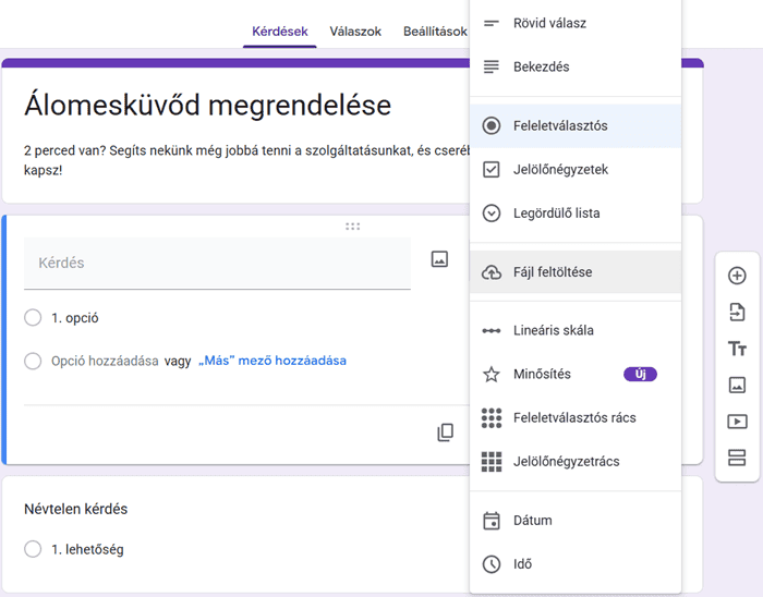Kérdések hozzáadása