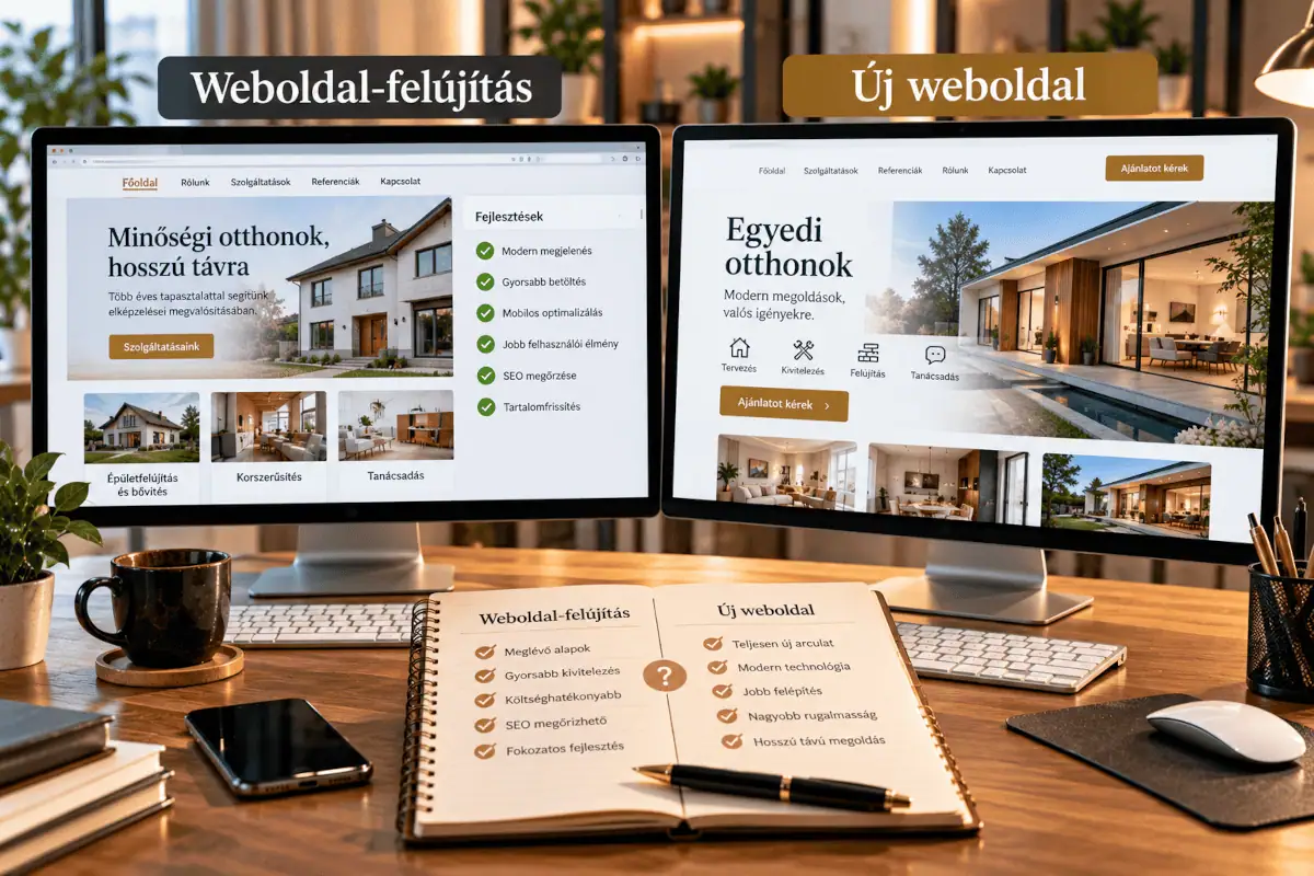 Weboldal-felújítás és teljesen új weboldal összehasonlítása