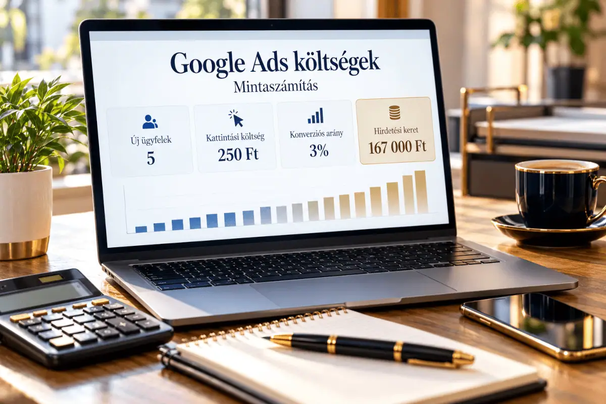 Google Ads kattintási költségek és kampánykeret szemléltetése