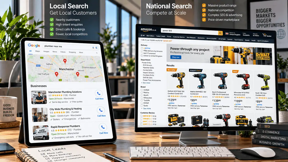 A helyi SEO és az országos webáruházak keresési versenyének összehasonlítása