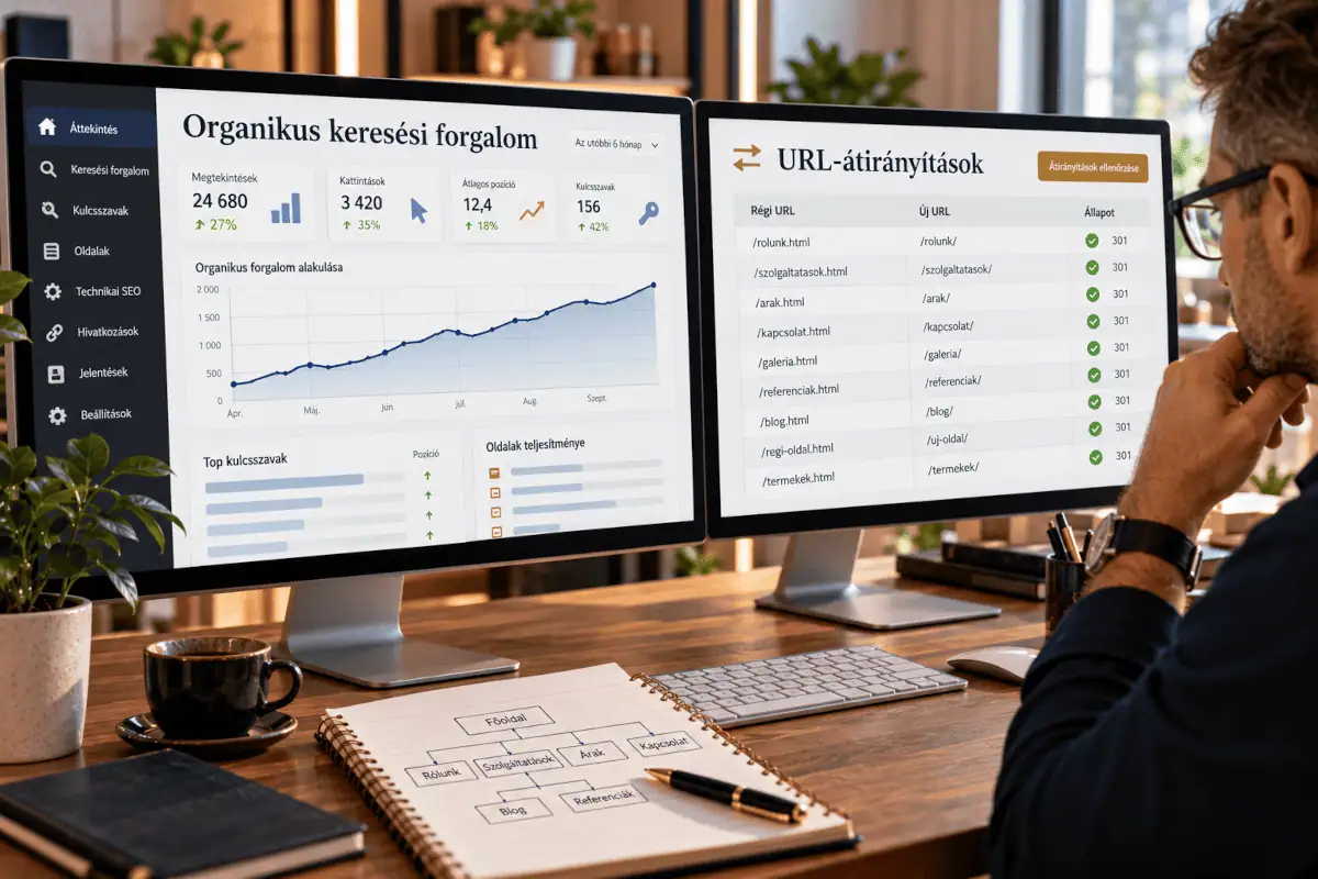 SEO forgalmi grafikon és 301-es URL átirányítások tervezése