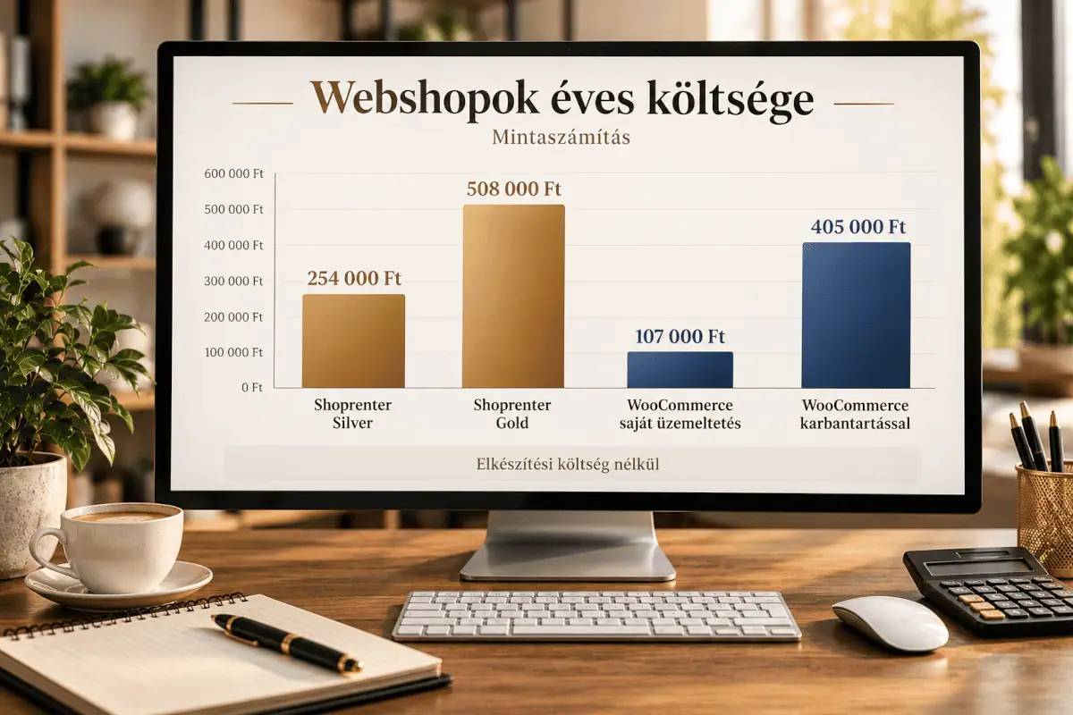 WooCommerce és Shoprenter éves webshopköltségeinek mintaszámítása